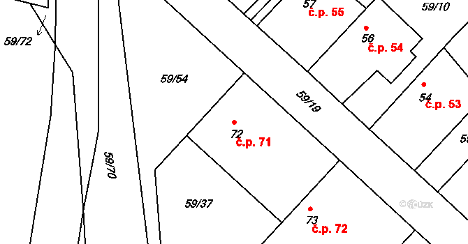 Loukonosy 71, Žiželice na parcele st. 72 v KÚ Loukonosy, Katastrální mapa