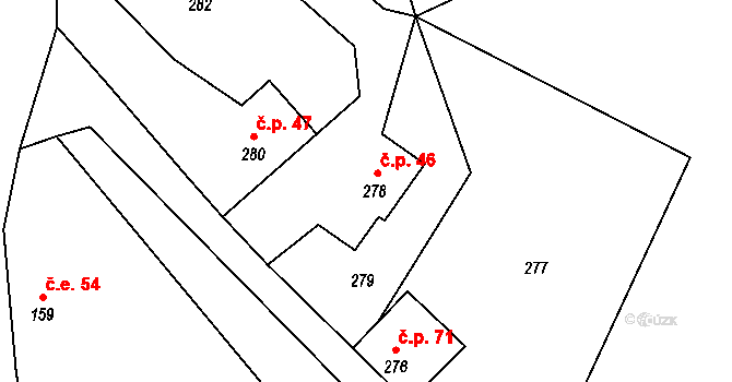 Zahrádky 46 na parcele st. 278 v KÚ Zahrádky u České Lípy, Katastrální mapa