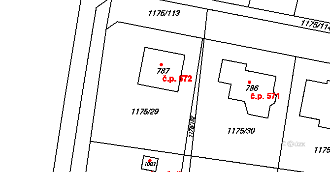 Žebrák 572 na parcele st. 787 v KÚ Žebrák, Katastrální mapa