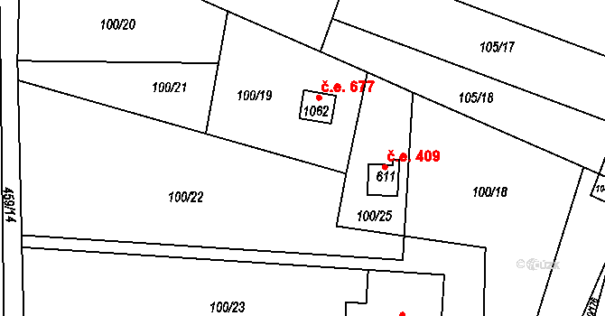Sýkořice 677 na parcele st. 1062 v KÚ Sýkořice, Katastrální mapa