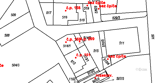 Rudice 299 na parcele st. 514/2 v KÚ Rudice u Blanska, Katastrální mapa