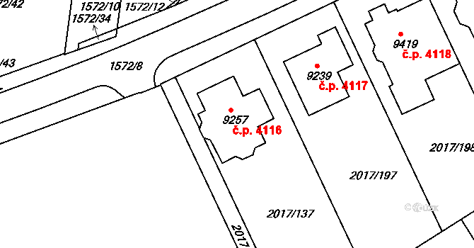 Hodonín 4116 na parcele st. 9257 v KÚ Hodonín, Katastrální mapa