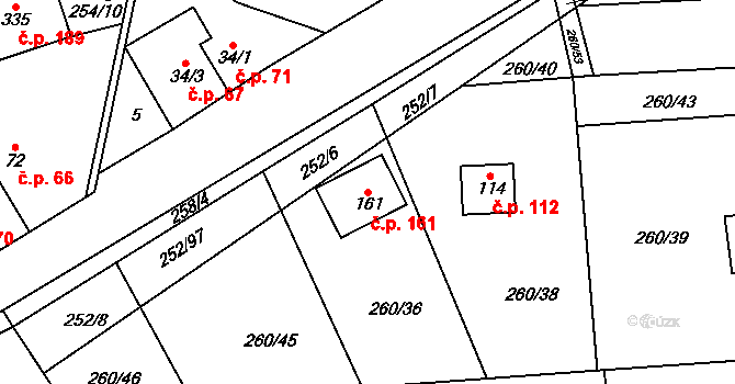 Vysoký Újezd 161 na parcele st. 161 v KÚ Vysoký Újezd u Berouna, Katastrální mapa