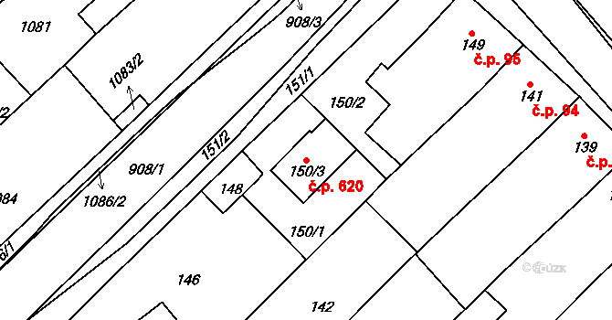 Šitbořice 620 na parcele st. 150/3 v KÚ Šitbořice, Katastrální mapa