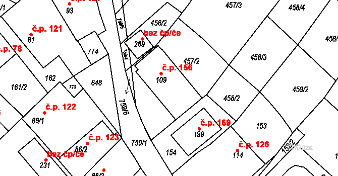 Šebkovice 156 na parcele st. 109 v KÚ Šebkovice, Katastrální mapa