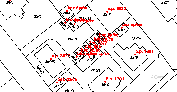 Chomutov 1377 na parcele st. 3543/5 v KÚ Chomutov I, Katastrální mapa
