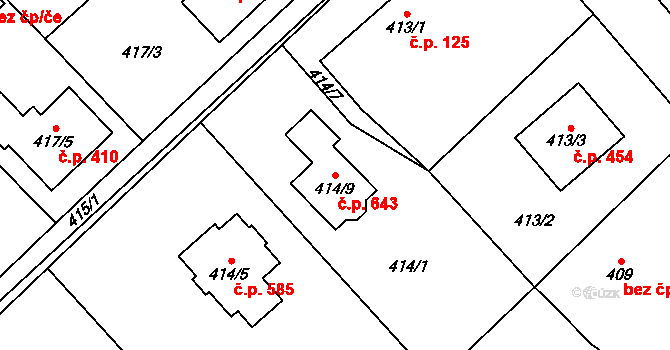 Krmelín 643 na parcele st. 414/9 v KÚ Krmelín, Katastrální mapa