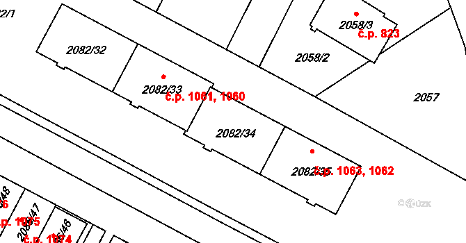 Jemnice 1062 na parcele st. 2082/34 v KÚ Jemnice, Katastrální mapa