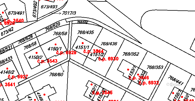 Zlín 6930 na parcele st. 4151/2 v KÚ Zlín, Katastrální mapa
