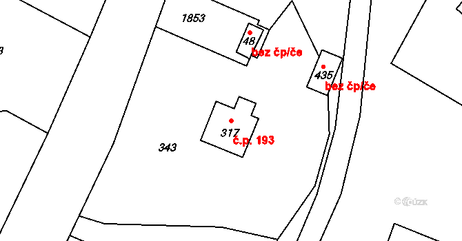 Lomnice 193 na parcele st. 317 v KÚ Lomnice u Rýmařova, Katastrální mapa