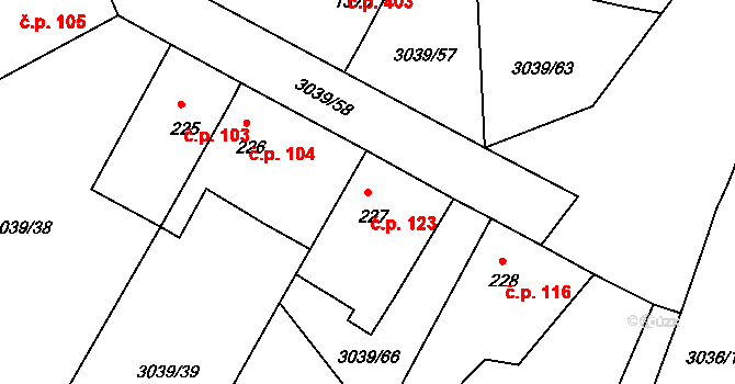 Týnec nad Sázavou 123 na parcele st. 227 v KÚ Týnec nad Sázavou, Katastrální mapa