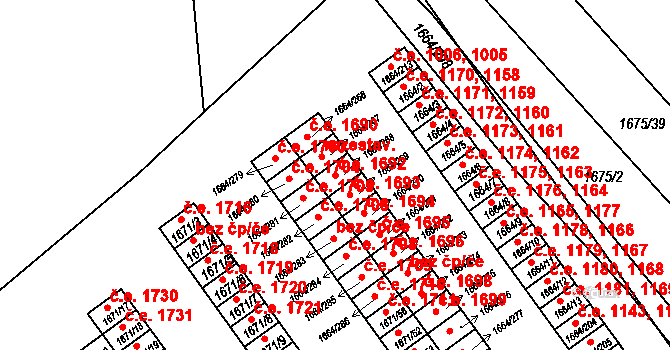 Teplické Předměstí 1692, Bílina na parcele st. 1664/268 v KÚ Bílina, Katastrální mapa