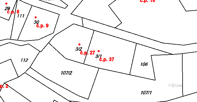 Pivonín 37, Zábřeh na parcele st. 3/1 v KÚ Pivonín, Katastrální mapa