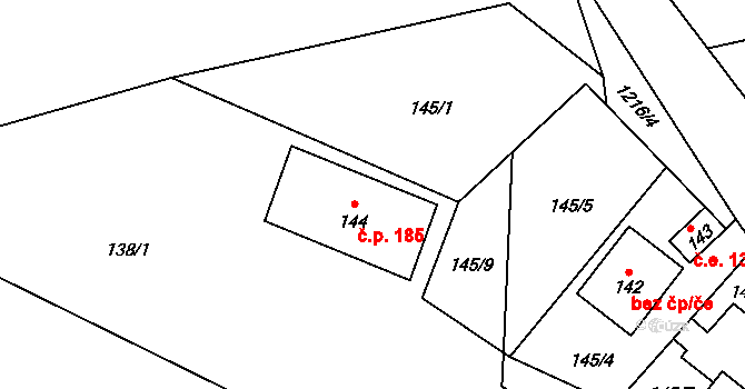 Horní Bory 185, Bory na parcele st. 144 v KÚ Horní Bory, Katastrální mapa