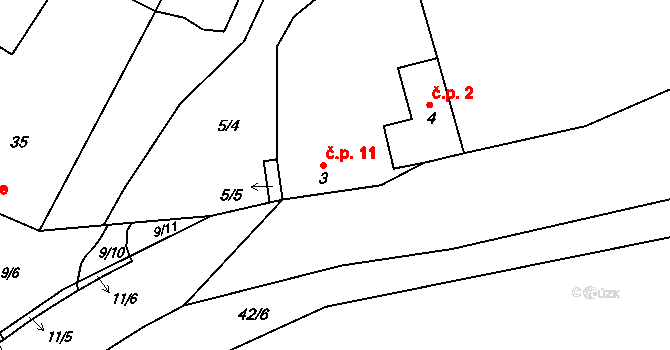 Hartoušov 11, Nebanice na parcele st. 3 v KÚ Hartoušov, Katastrální mapa