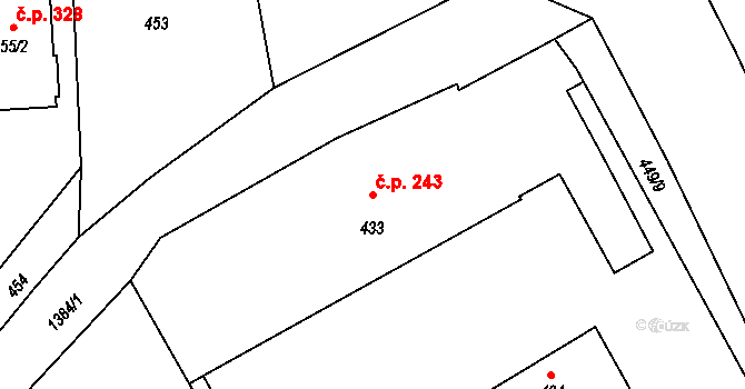 Hvozdná 243 na parcele st. 433 v KÚ Hvozdná, Katastrální mapa
