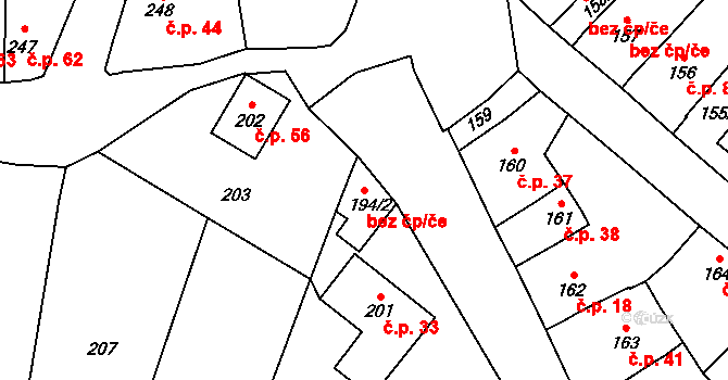 Počenice-Tetětice 41663837 na parcele st. 194/2 v KÚ Tetětice, Katastrální mapa
