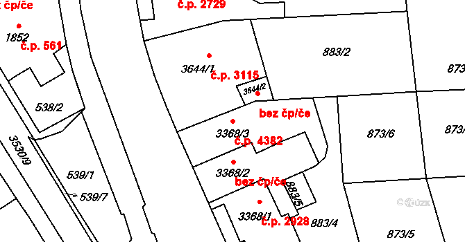 Zlín 4382 na parcele st. 3368/3 v KÚ Zlín, Katastrální mapa