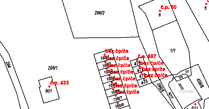Meziboří 43694837 na parcele st. 188/1 v KÚ Meziboří u Litvínova, Katastrální mapa
