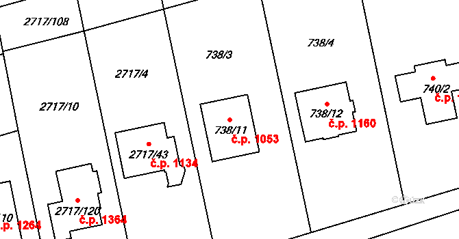 Kylešovice 1053, Opava na parcele st. 738/11 v KÚ Kylešovice, Katastrální mapa