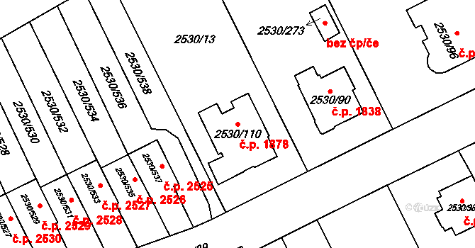 Předměstí 1878, Opava na parcele st. 2530/110 v KÚ Opava-Předměstí, Katastrální mapa