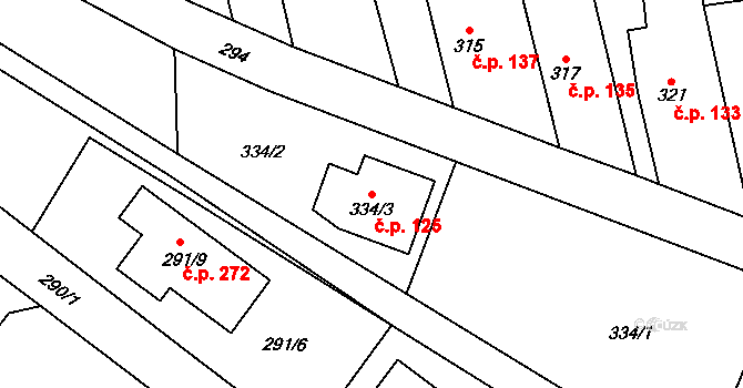 Chlebičov 125 na parcele st. 334/3 v KÚ Chlebičov, Katastrální mapa
