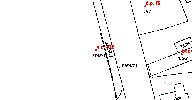 Trnitá 512, Brno na parcele st. 1168/1 v KÚ Trnitá, Katastrální mapa