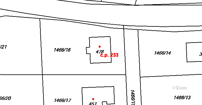 Olbramovice Městečko 233, Olbramovice na parcele st. 1466/16 v KÚ Olbramovice u Votic, Katastrální mapa