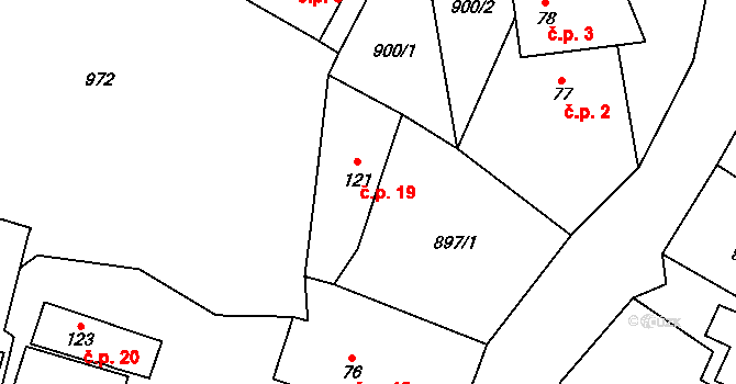Vranov 19, Ctětín na parcele st. 121 v KÚ Ctětín, Katastrální mapa