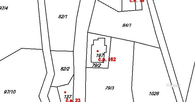Kerhartice 162, Česká Kamenice na parcele st. 197 v KÚ Kerhartice, Katastrální mapa