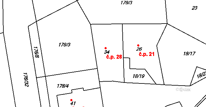 Hrbokov 28, Bojanov na parcele st. 34 v KÚ Hrbokov, Katastrální mapa