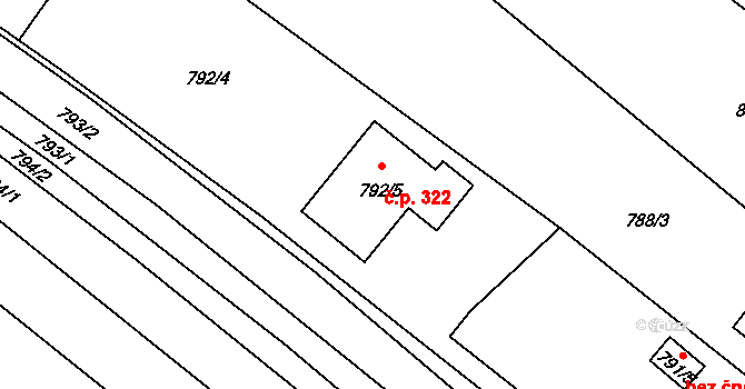 Pohořelice 322 na parcele st. 792/5 v KÚ Pohořelice u Napajedel, Katastrální mapa