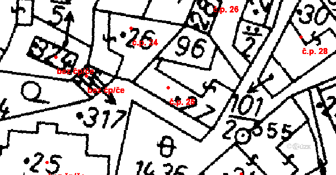 Bernartice 25 na parcele st. 27 v KÚ Bernartice u Milevska, Katastrální mapa