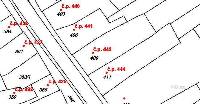 Třešť 442 na parcele st. 409 v KÚ Třešť, Katastrální mapa
