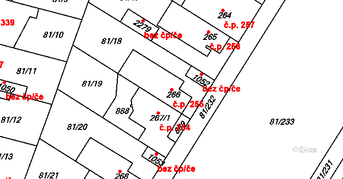 Lobeček 255, Kralupy nad Vltavou na parcele st. 266 v KÚ Lobeček, Katastrální mapa