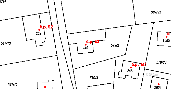 Pikovice 43, Hradištko na parcele st. 140 v KÚ Hradištko pod Medníkem, Katastrální mapa