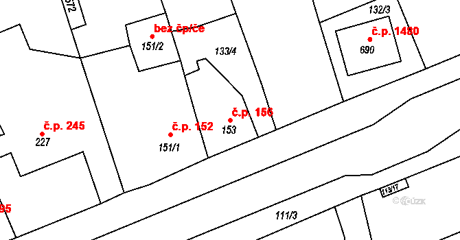 Rudná 156 na parcele st. 153 v KÚ Dušníky u Rudné, Katastrální mapa