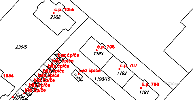 Sušice II 708, Sušice na parcele st. 1193 v KÚ Sušice nad Otavou, Katastrální mapa