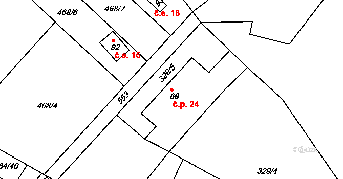 Kasaličky 24, Kasalice na parcele st. 69 v KÚ Kasaličky, Katastrální mapa