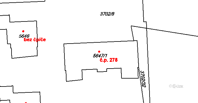 Polabiny 278, Pardubice na parcele st. 5647/1 v KÚ Pardubice, Katastrální mapa