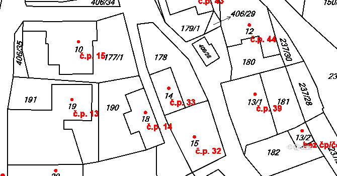 Veleboř 33, Klopina na parcele st. 14 v KÚ Veleboř, Katastrální mapa