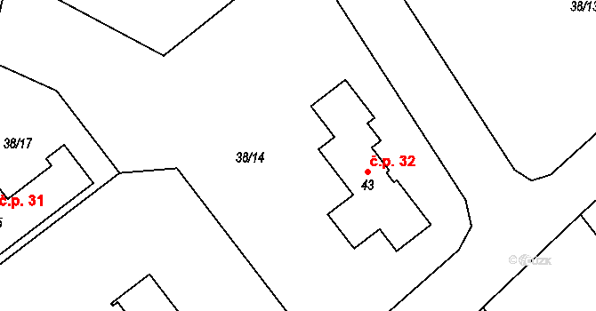 Čakov 32 na parcele st. 43 v KÚ Čakov, Katastrální mapa