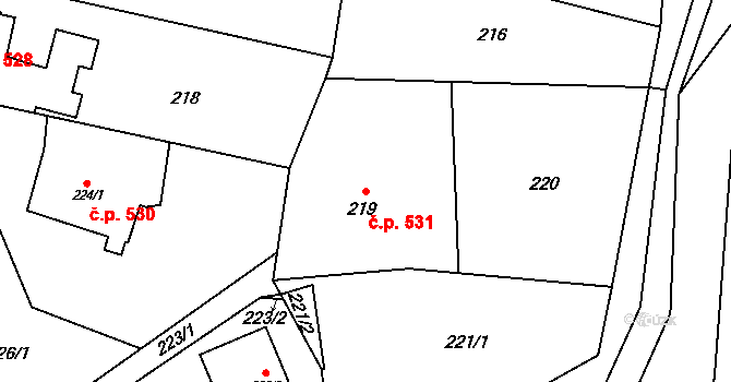 Fulnek 531 na parcele st. 219 v KÚ Fulnek, Katastrální mapa