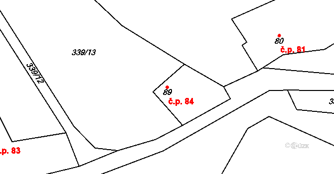 Lašovice 84 na parcele st. 89 v KÚ Lašovice, Katastrální mapa