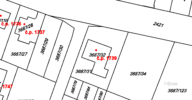 Kunovice 1739 na parcele st. 3687/32 v KÚ Kunovice u Uherského Hradiště, Katastrální mapa
