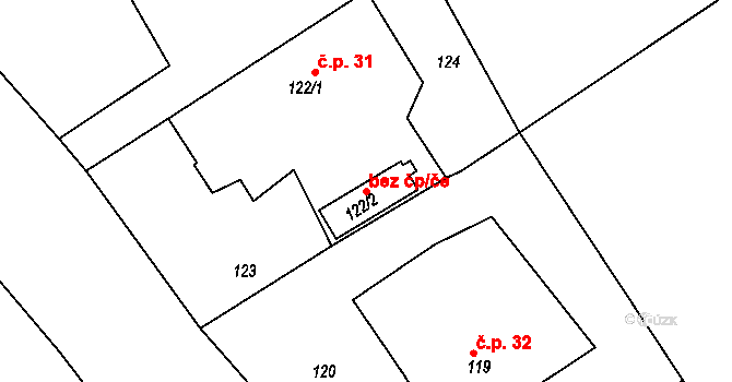 Halámky 96073837 na parcele st. 122/2 v KÚ Halámky, Katastrální mapa