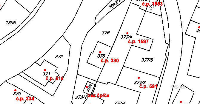 Rychnov nad Kněžnou 330 na parcele st. 375 v KÚ Rychnov nad Kněžnou, Katastrální mapa