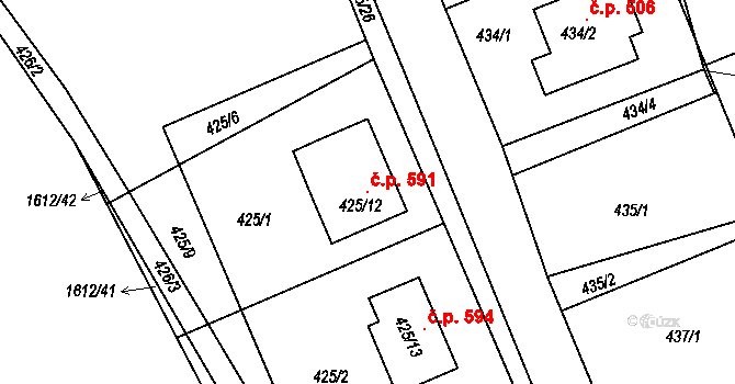 Komárov 591 na parcele st. 425/12 v KÚ Komárov u Hořovic, Katastrální mapa