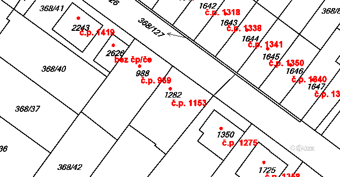 Bystřice pod Hostýnem 1153 na parcele st. 1282 v KÚ Bystřice pod Hostýnem, Katastrální mapa