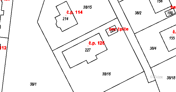 Sviny 125 na parcele st. 227 v KÚ Sviny, Katastrální mapa